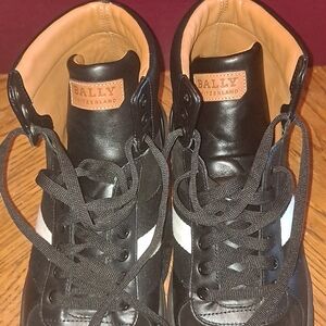 BALLY Hedern High-Top Leather Sneakers 9 D, Mens mid white stripe lace up shoes